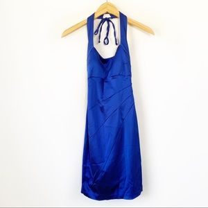 Cache Satin Mini Halter Cocktail Dress Blue Size 2